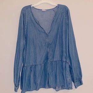 Peplum chambray long sleeve blouse